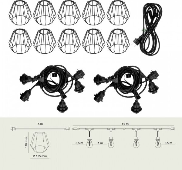 Ghirlandă decorativă de exterior CRETE 10xE27/230V 15m IP44