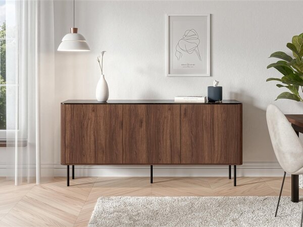 Bufet Miravio 100, Nuc, Marmură neagră, PAL laminat, MDF, 77x160x40cm, 48 kg
