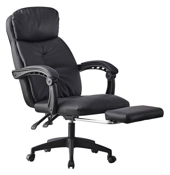 Scaun birou, spatar dubla buretare, suport picioare, piele ecologica, Negru