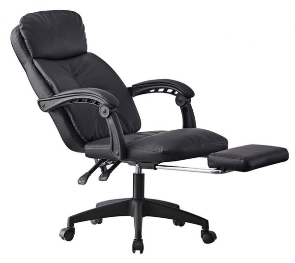 Scaun birou, spatar dubla buretare, suport picioare, piele ecologica, Negru