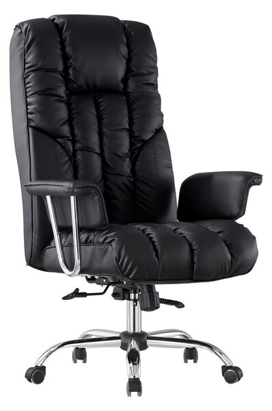 Scaun directorial, buretare generoasa, functie inclinare, spatar inalt, piele ecologica, Negru