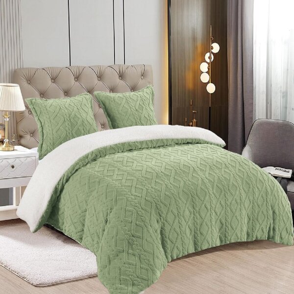 Pilotă Cocolino tip tricotaj, cu blăniță, set 3 piese, 200x230cm, verde deschis, PIL513