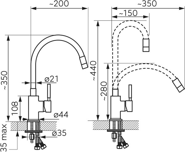 Ferro Zumba Inox baterie bucătărie pe picior negru-inox BZA4BSS