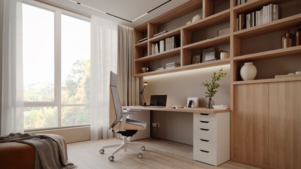 Scaun de birou Moon Wood HD White - Furnir de stejar