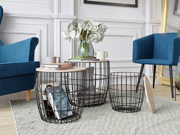 Set măsuțe laterale Aedifis, Maro deschis, Negru, Metal, 2 kg, Mobilier deja asamblat