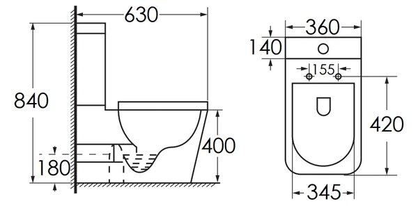 Vas WC cu rezervor T2066 patrat, capac duroplast cu inchidere lenta, mecanism inclus