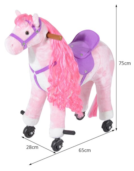 HOMCOM Cal Balansoar pentru Copii 3+ Ani cu Roți și Sunete, Leagăn pentru Copii cu Suport pentru Picioare, 65x28x75 cm, Roz | Aosom Romania