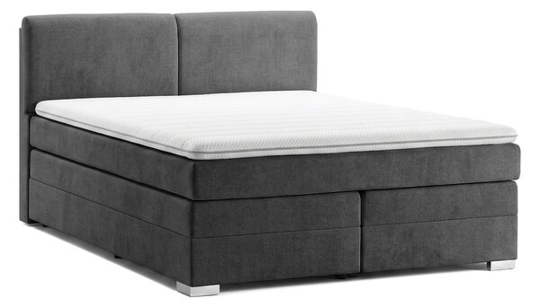 Pat Boxspring Charlotte, cu ladă de depozitare, saltea și topper incluse, Gri-Inchis-Enjoy / 140x200
