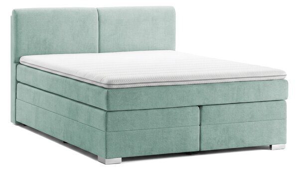 Pat Boxspring Charlotte, cu ladă de depozitare, saltea și topper incluse, Menta-Enjoy / 140x200