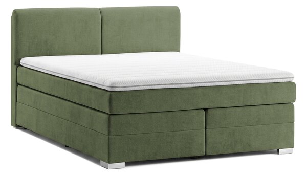 Pat Boxspring Charlotte, cu ladă de depozitare, saltea și topper incluse, Verde-Enjoy / 140x200