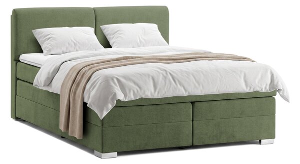 Pat Boxspring Charlotte, cu ladă de depozitare, saltea și topper incluse, Verde-Enjoy / 140x200