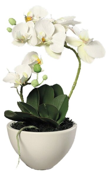 Orhidee artificiala Phalaenopsis alba in vas ceramic, 30 cm