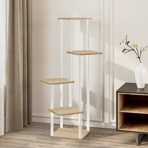 Suport de flori ADITE, alb/stejar sonoma, metal/lemn, 30x30x106.5 cm