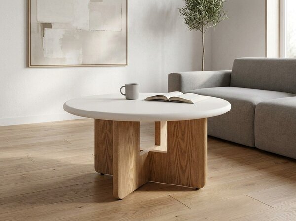 Masuta de cafea rotunda AZONE, ecru/stejar