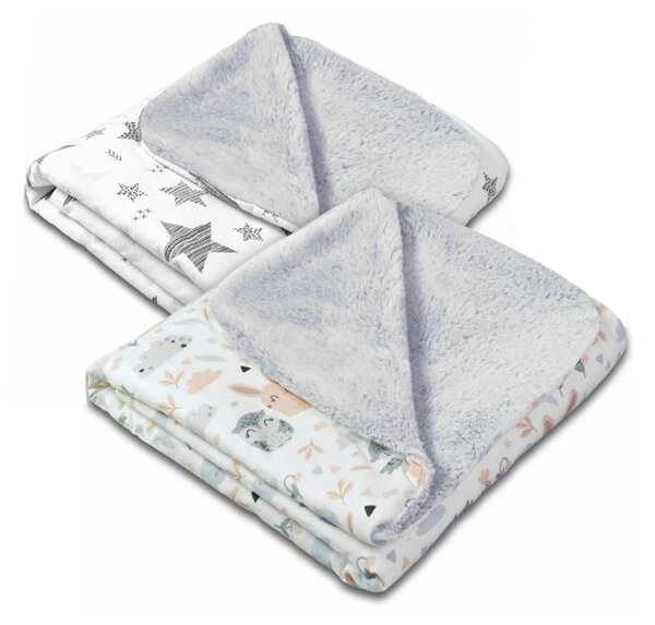 Set 2 paturici duble pufoase cu doua fete 100x78 cm Kidizi Fluffy Magic Forest Friends