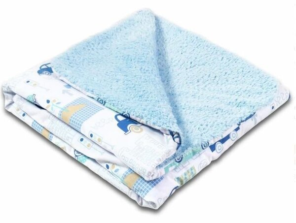 Set 2 paturici duble pufoase cu doua fete 100x78 cm Kidizi Fluffy Busy City Stars