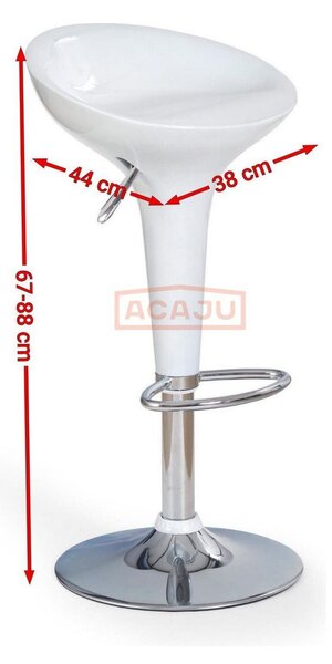 Scaun bar H17, alb/crom, plastic/otel, 44x38x67/88 cm