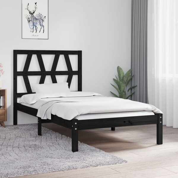 Cadru de pat Single 3FT, negru, 90x190 cm, lemn masiv de pin