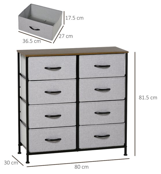 HOMCOM Comoda 8 sertare in stil industrial, comoda pentru dormitor cu sertare detasabile din material textil, lemn si otel, 80x30x81.5cm | AOSOM RO