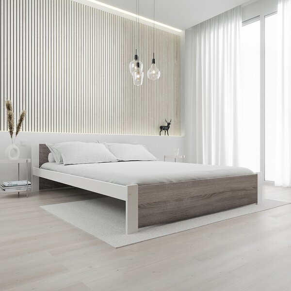 Pat dublu Culoare alb/stejar trufa, IKAROS 180 x 200 cm Saltele: Fara saltea, Somiera pat: Cu lamele curbate