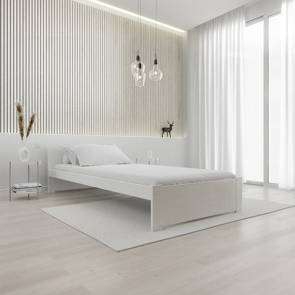 Pat de o persoana Culoare alb, IKAROS 90 x 200 cm Saltele: Fara saltea, Somiera pat: Cu lamele drepte