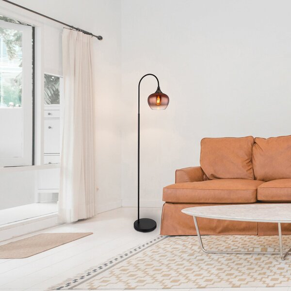 Globo Lampadar Maxy, cupru/negru, sticlă, înălțime 150 cm, E27, Cupru, Camera de zi / sufragerie, Sticlă
