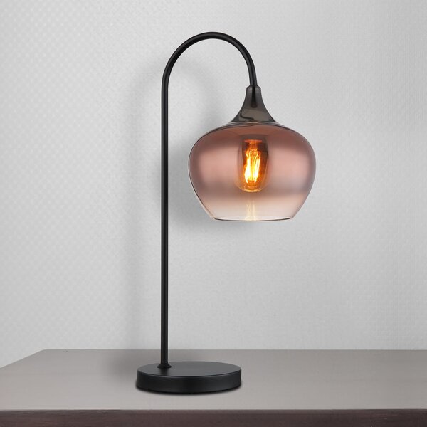 Globo Lampa de masă Maxy, cupru/negru, sticlă, înălțime 54 cm, soclu E27, Cupru, Camera de zi / sufragerie, Sticlă