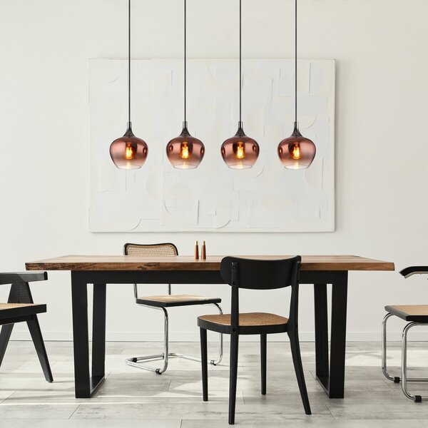 Globo Lampă suspendată Maxy, cupru/negru, sticlă, lungime 100 cm, E27, reglabil, Cupru, Camera de zi / sufragerie, Sticlă