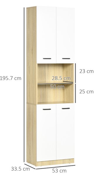 Kleankin Dulap Baie PAL Alb Anti-răsturnare cu 2 Uși și Rafturi Deschise 53x33.5x195.7 cm | Aosom Romania