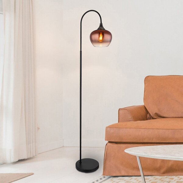 Globo Lampadar Maxy, cupru/negru, sticlă, înălțime 150 cm, E27, Cupru, Camera de zi / sufragerie, Sticlă