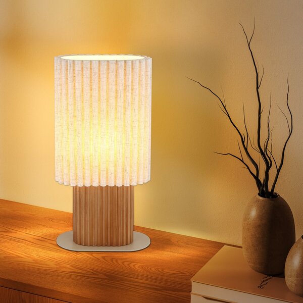Globo Lampa de masă Jannie, natur/maro/nisip, in, 45 cm, E27, Bej, Camera de zi / sufragerie, Țesătură / Textil