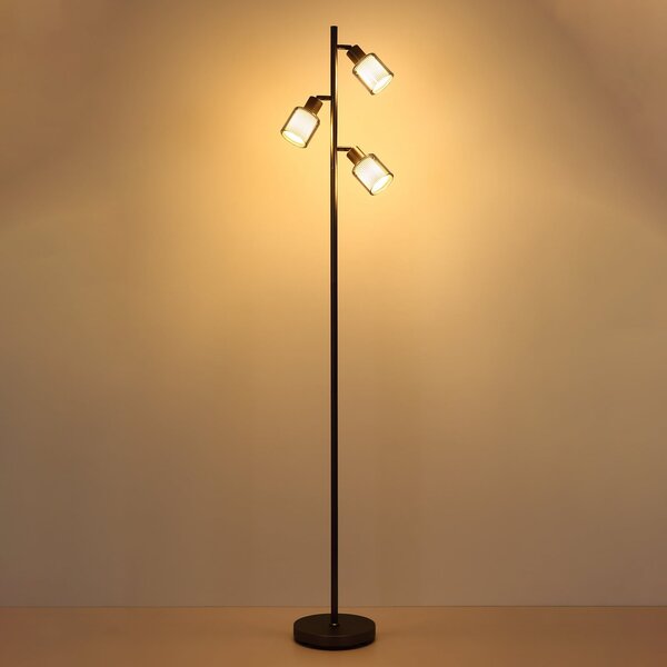 Globo Lampadar Villegas, negru/gri, sticlă, 161 cm, 3 becuri, E14, Negru, Camera de zi / sufragerie, Sticlă