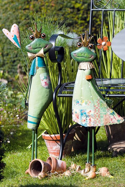 Set 2 decoratiuni Frog couple, metal, multicolor, 27x75x9.5 cm