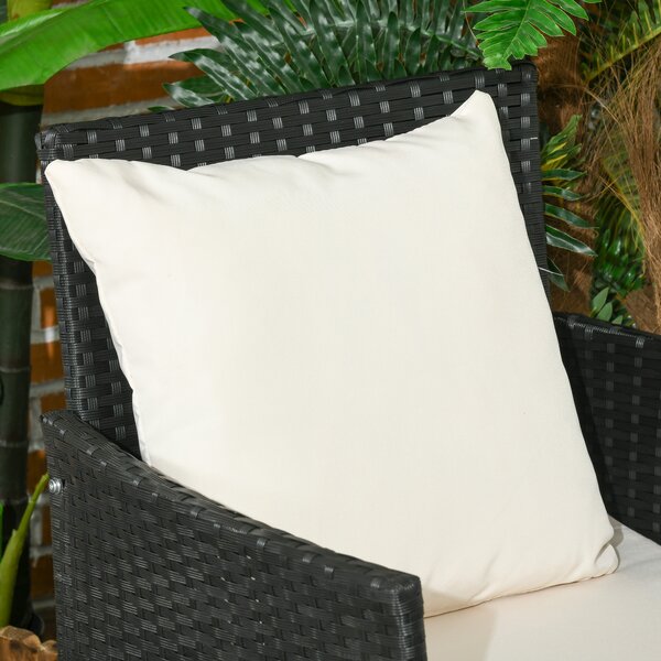 Outsunny Set Mobilier Grădină Ratan 4 Piese, 2 Scaune, Fotoliu 2 Locuri, Măsuță Cafea, Negru Crem | Aosom Romania