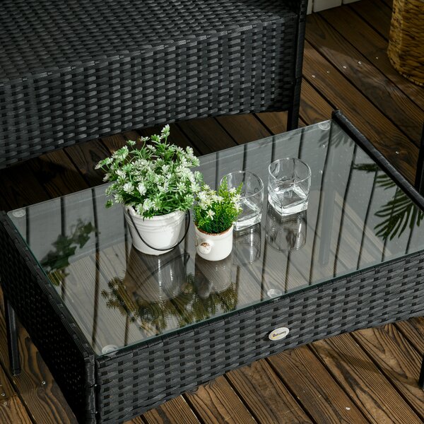Outsunny Set Mobilier Grădină Ratan 4 Piese, 2 Scaune, Fotoliu 2 Locuri, Măsuță Cafea, Negru Crem | Aosom Romania