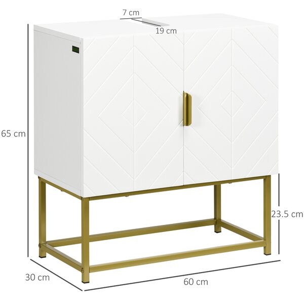 Masca pentru chiuveta cu dulap cu 2 usi Kleankin, lemn si otel, 60x30x65cm, alb si auriu | Aosom Romania