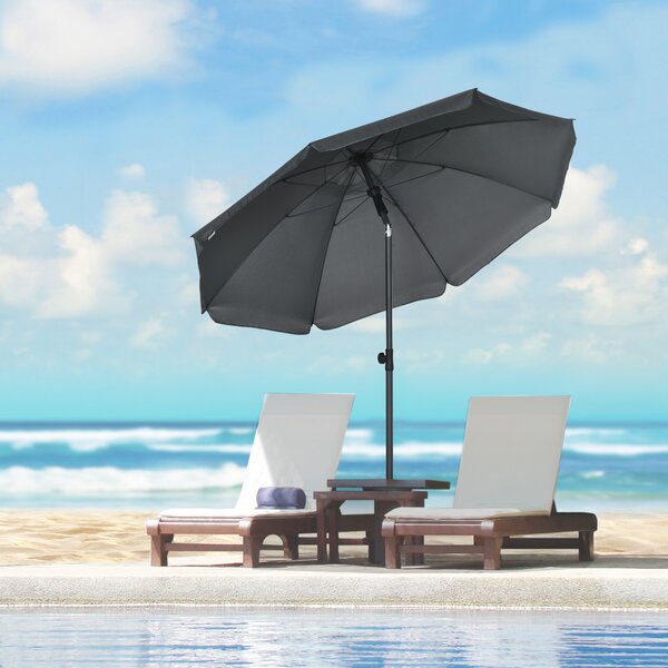 Outsunny Umbrelă de Plajă din Poliester/Oțel, 8 Nervuri, Tetieră Înclinabilă 45°, Gri | Aosom Romania