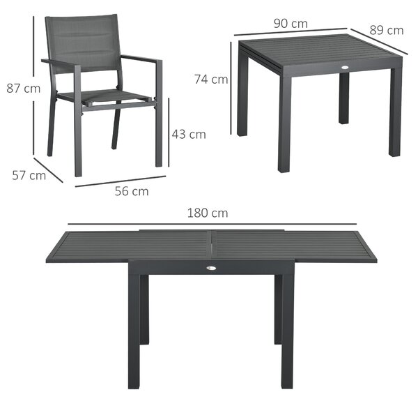 Outsunny Set de gradina din aluminiu, 7 bucati cu masa extensibila si 6 scaune, gri | Aosom Romania