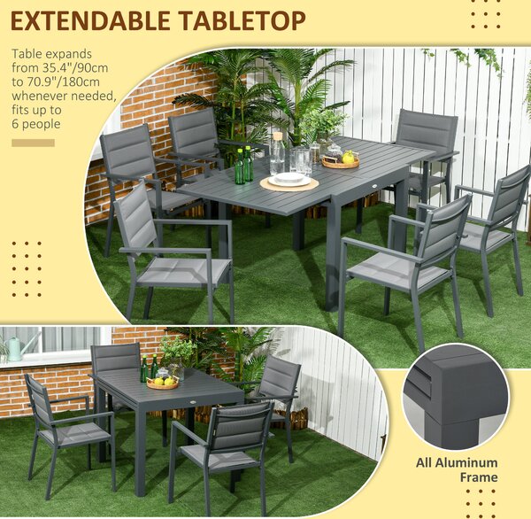 Outsunny Set de gradina din aluminiu, 7 bucati cu masa extensibila si 6 scaune, gri | Aosom Romania