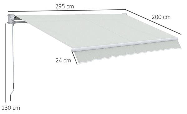 Outsunny Copertină Manuală pentru Soare, Cadru din Aluminiu și Poliester, Protecție UV, 200x295 cm, Alb Crem | Aosom Romania