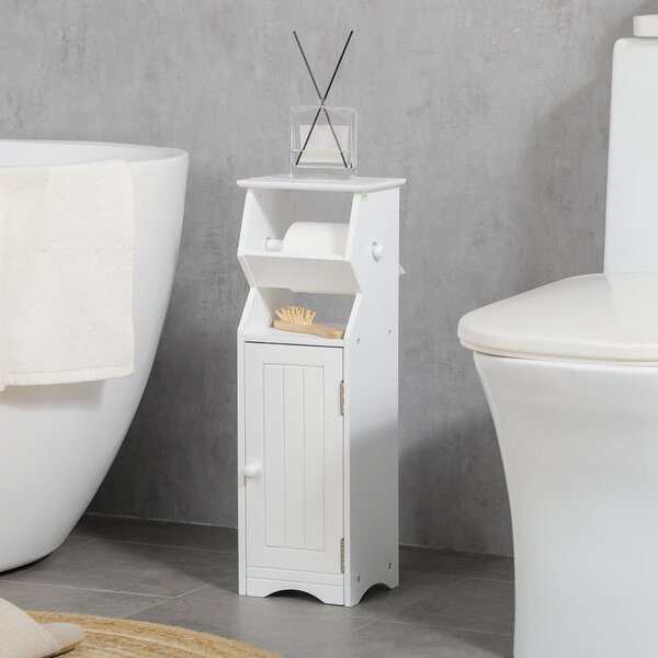 Kleankin Dulap de Baie Compact, Economisire Spațiu, MDF Alb, Compartiment pentru Hârtie Igienică, 19x15x56 cm | Aosom Romania