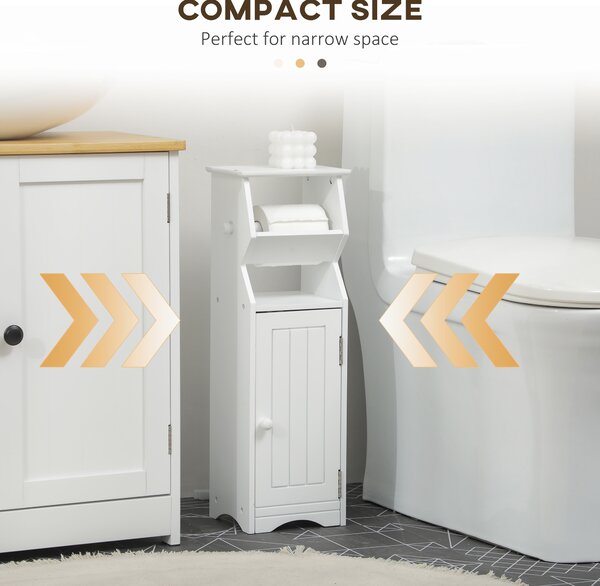 Kleankin Dulap de Baie Compact, Economisire Spațiu, MDF Alb, Compartiment pentru Hârtie Igienică, 19x15x56 cm | Aosom Romania