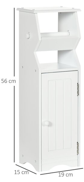 Kleankin Dulap de Baie Compact, Economisire Spațiu, MDF Alb, Compartiment pentru Hârtie Igienică, 19x15x56 cm | Aosom Romania