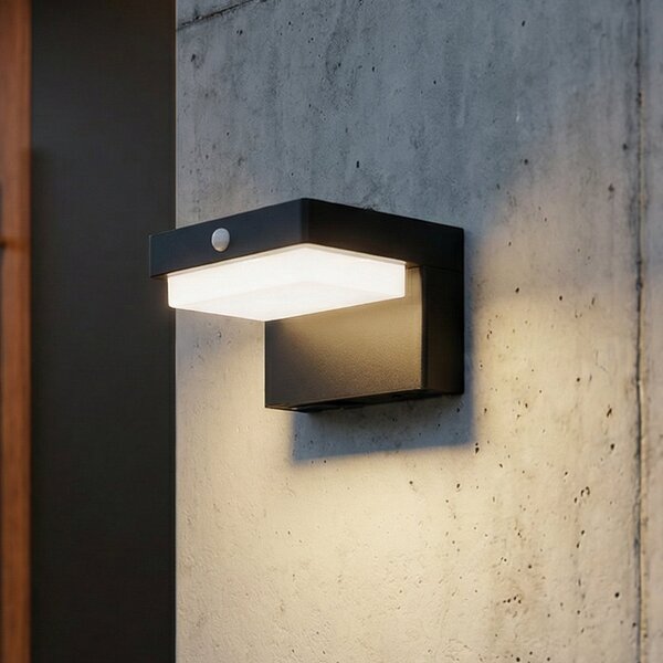 Lindby LED lampă solară de perete Eleazar, negru, senzor, dimabil, Negru, Aluminiu, Modern