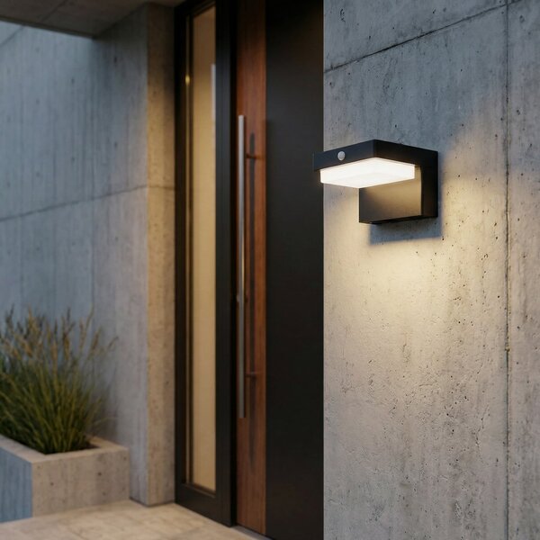 Lindby LED lampă solară de perete Eleazar, negru, senzor, dimabil, Negru, Aluminiu, Modern