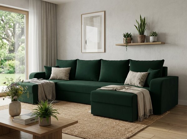 Coltar extensibil in forma de U VALERIO, verde inchis, 305x140 cm