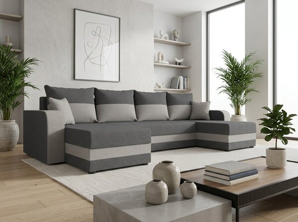 Coltar extensibil in forma de U VALERIO, gri inchis/gri deschis, 305x140 cm