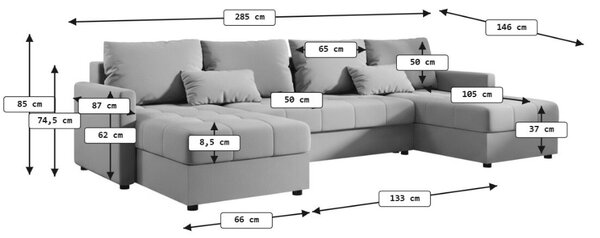 Coltar extensibil in forma de U VENORIA, crem, 285x146 cm + 2 perne GRATUIT