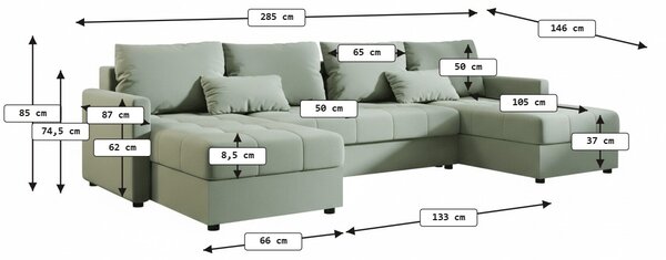 Coltar extensibil in forma de U VENORIA, verde deschis, 285x146 cm + 2 perne GRATUIT