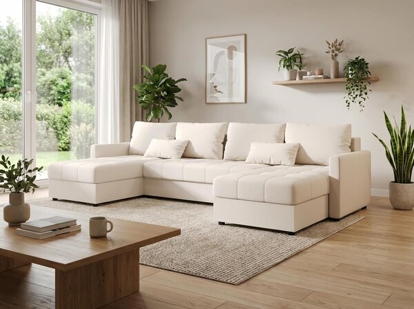 Coltar extensibil in forma de U VENORIA, crem, 285x146 cm + 2 perne GRATUIT